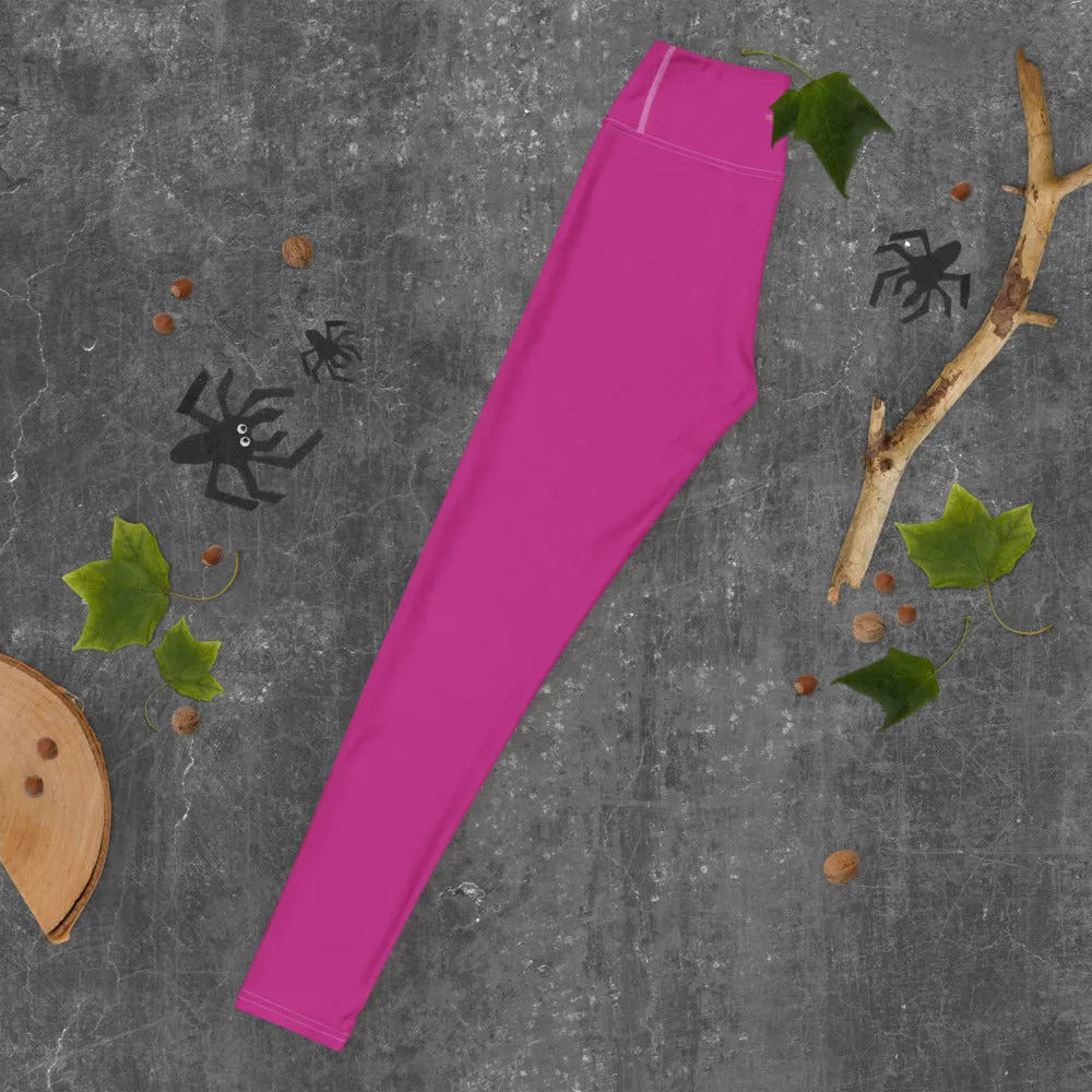 Hot Pink Women's Yoga Leggings, Best Solid Pink Color Active Wear-Made in USA/EU/MX