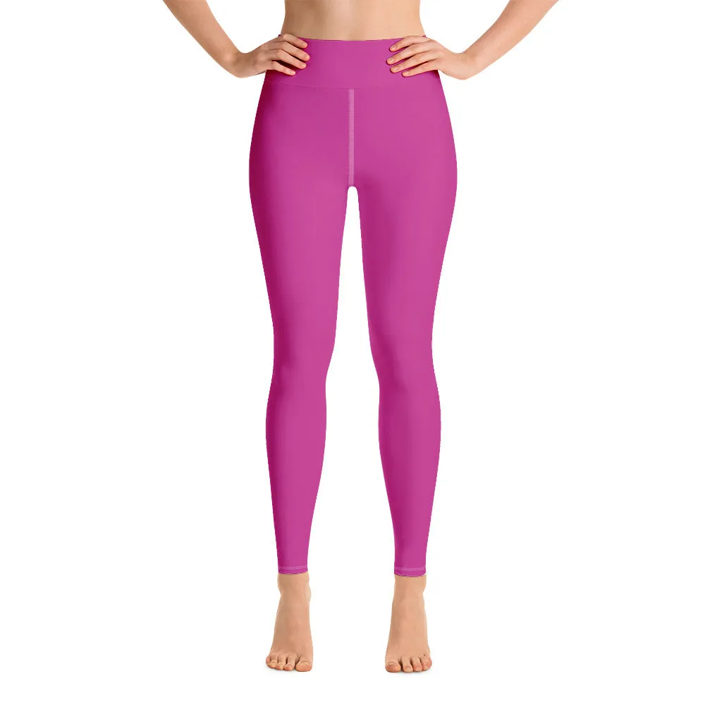 Hot Pink Women's Yoga Leggings, Best Solid Pink Color Active Wear-Made in USA/EU/MX
