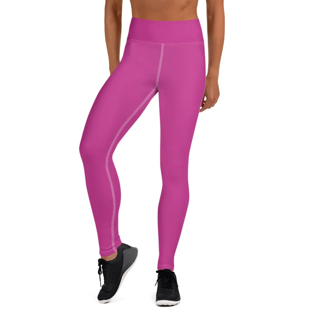 Hot Pink Women's Yoga Leggings, Best Solid Pink Color Active Wear-Made in USA/EU/MX