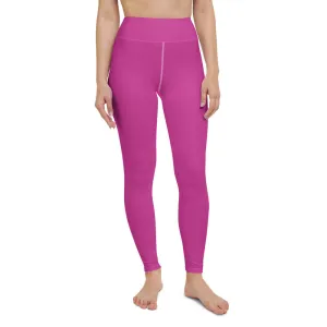 Hot Pink Women's Yoga Leggings, Best Solid Pink Color Active Wear-Made in USA/EU/MX