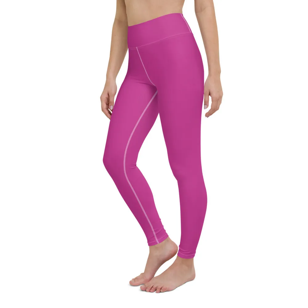 Hot Pink Women's Yoga Leggings, Best Solid Pink Color Active Wear-Made in USA/EU/MX