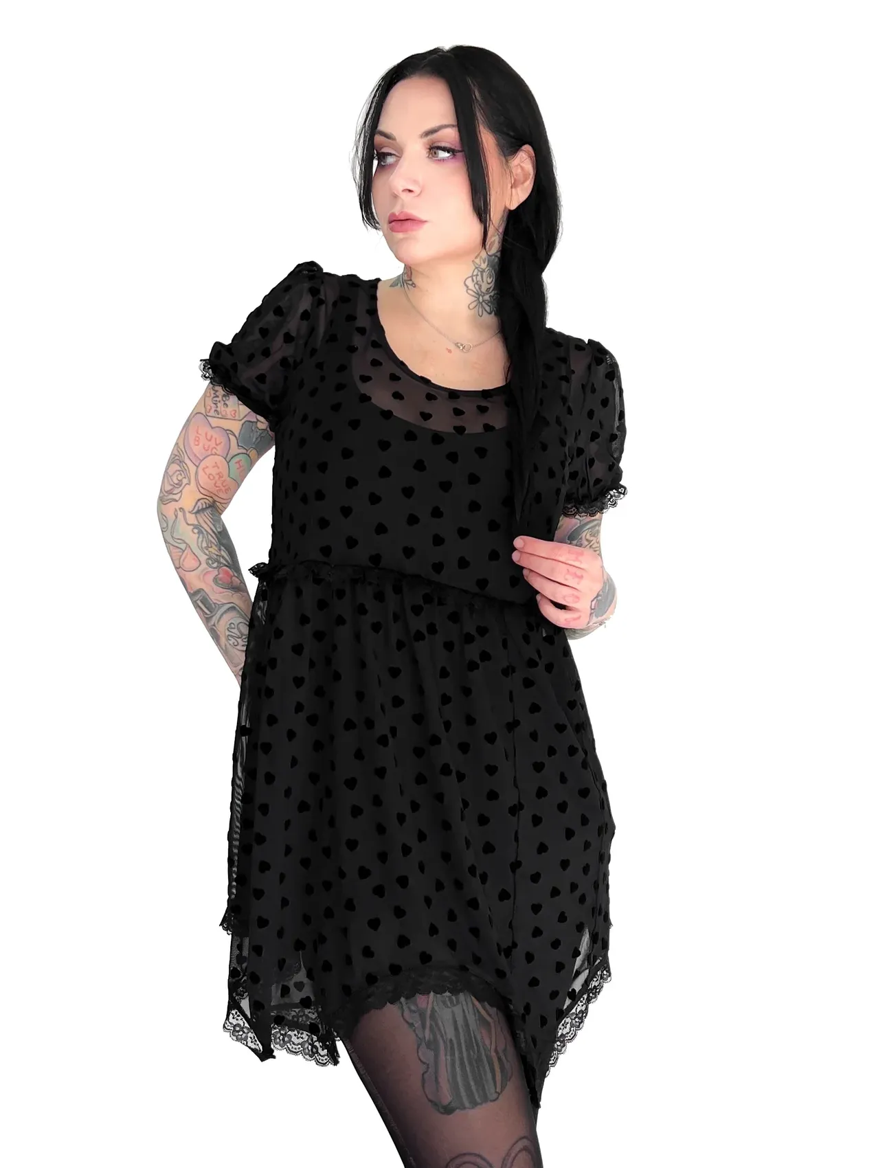 Isabel Heart Mesh Babydoll Dress FOXBLOOD