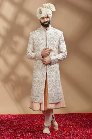 Ivory Jacket With Handwork Embroidery In Threads And Sequins. Layerd On Anarkali Kurta