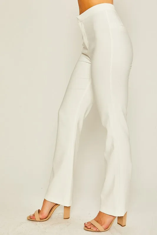 Ivory Woven Solid Long Flared Pants