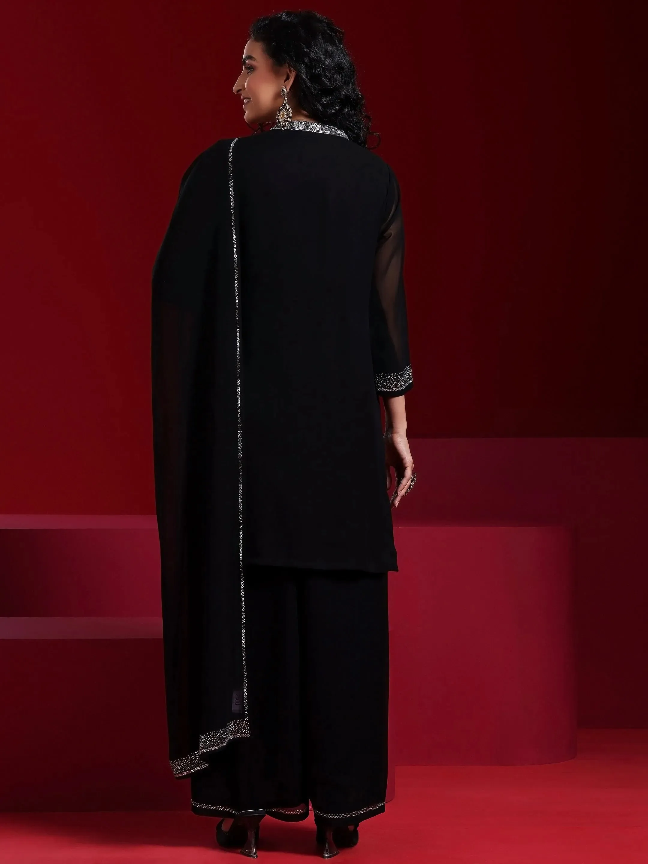 Jashvi Art Black Yoke Design Georgette Straight Suit With Dupatta
