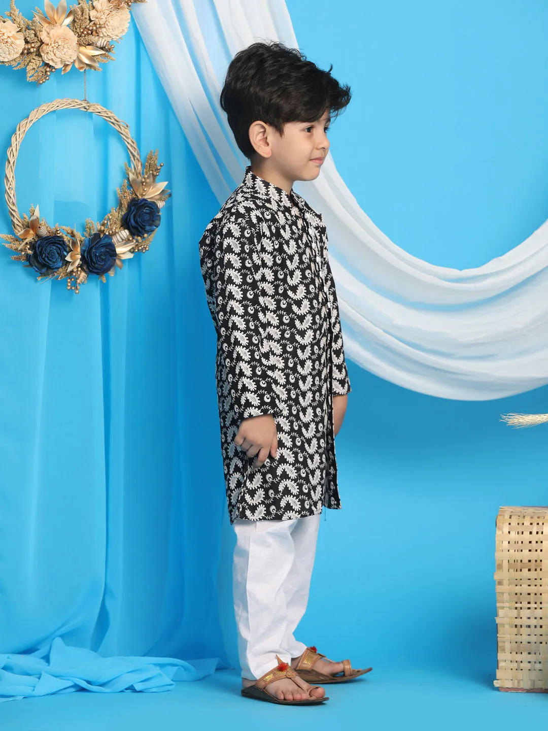Jashvi Black Pure Cotton Chikankari Siblings Set