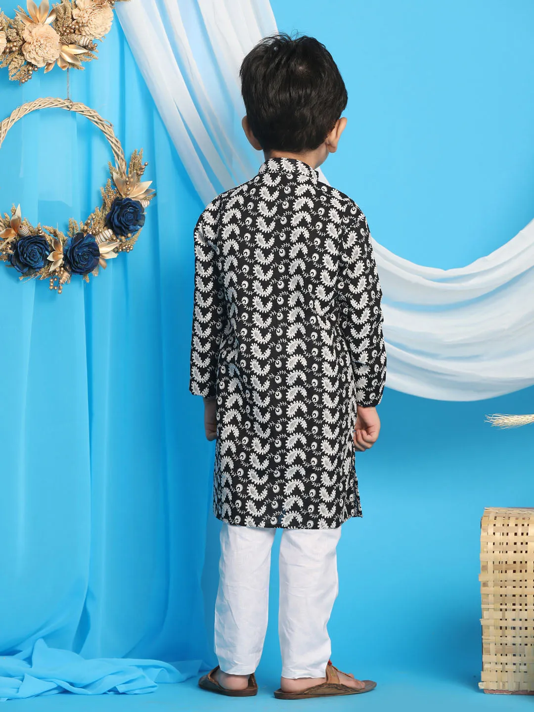 Jashvi Black Pure Cotton Chikankari Siblings Set