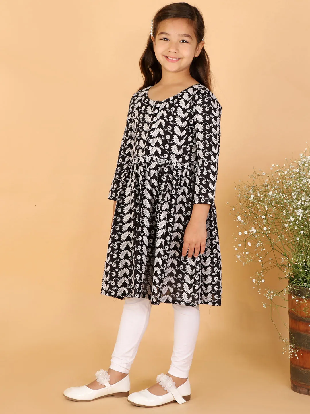 Jashvi Black Pure Cotton Chikankari Siblings Set