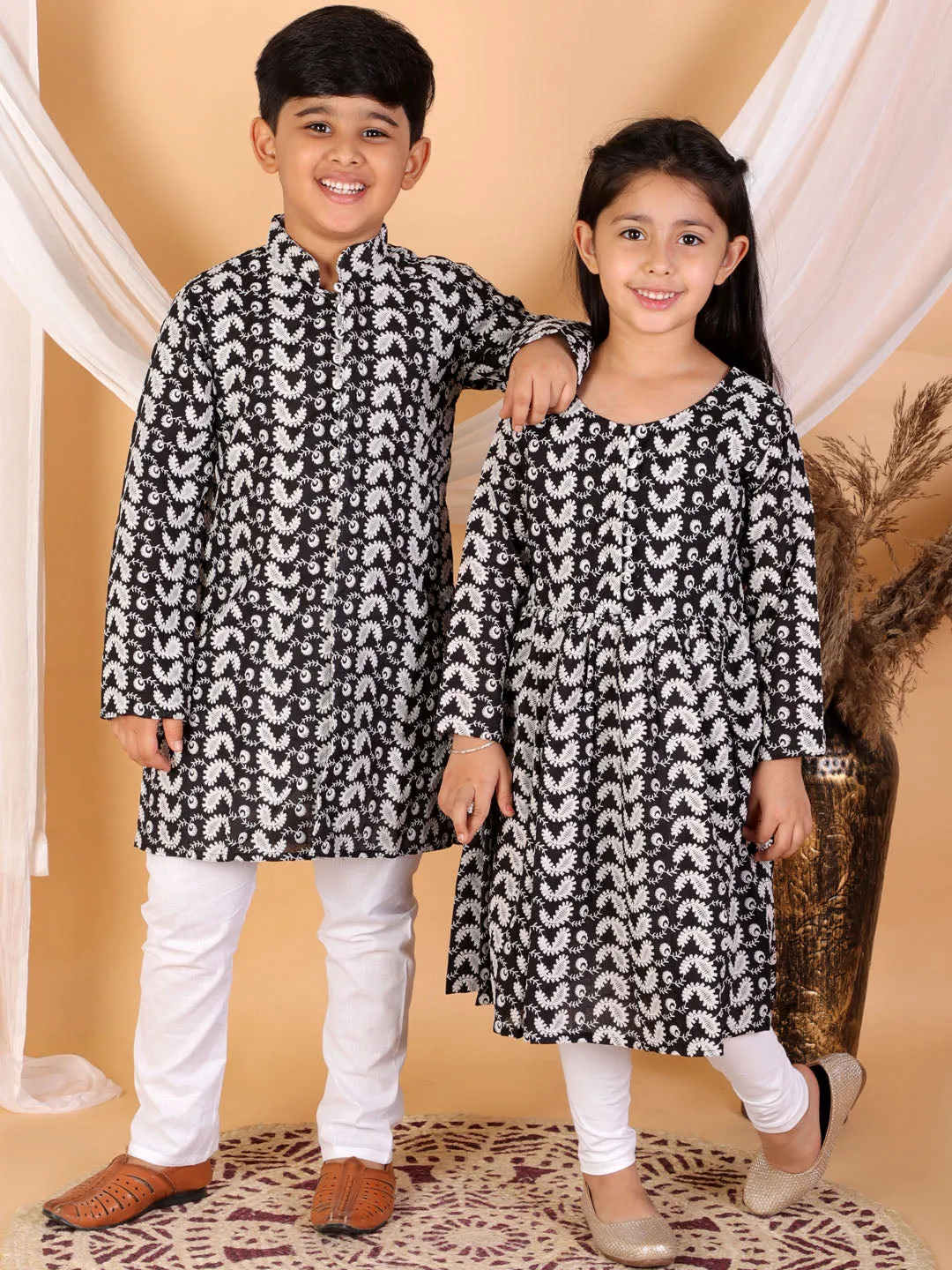 Jashvi Black Pure Cotton Chikankari Siblings Set