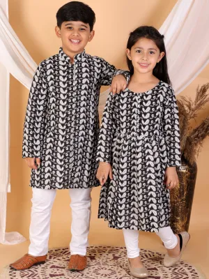 Jashvi Black Pure Cotton Chikankari Siblings Set