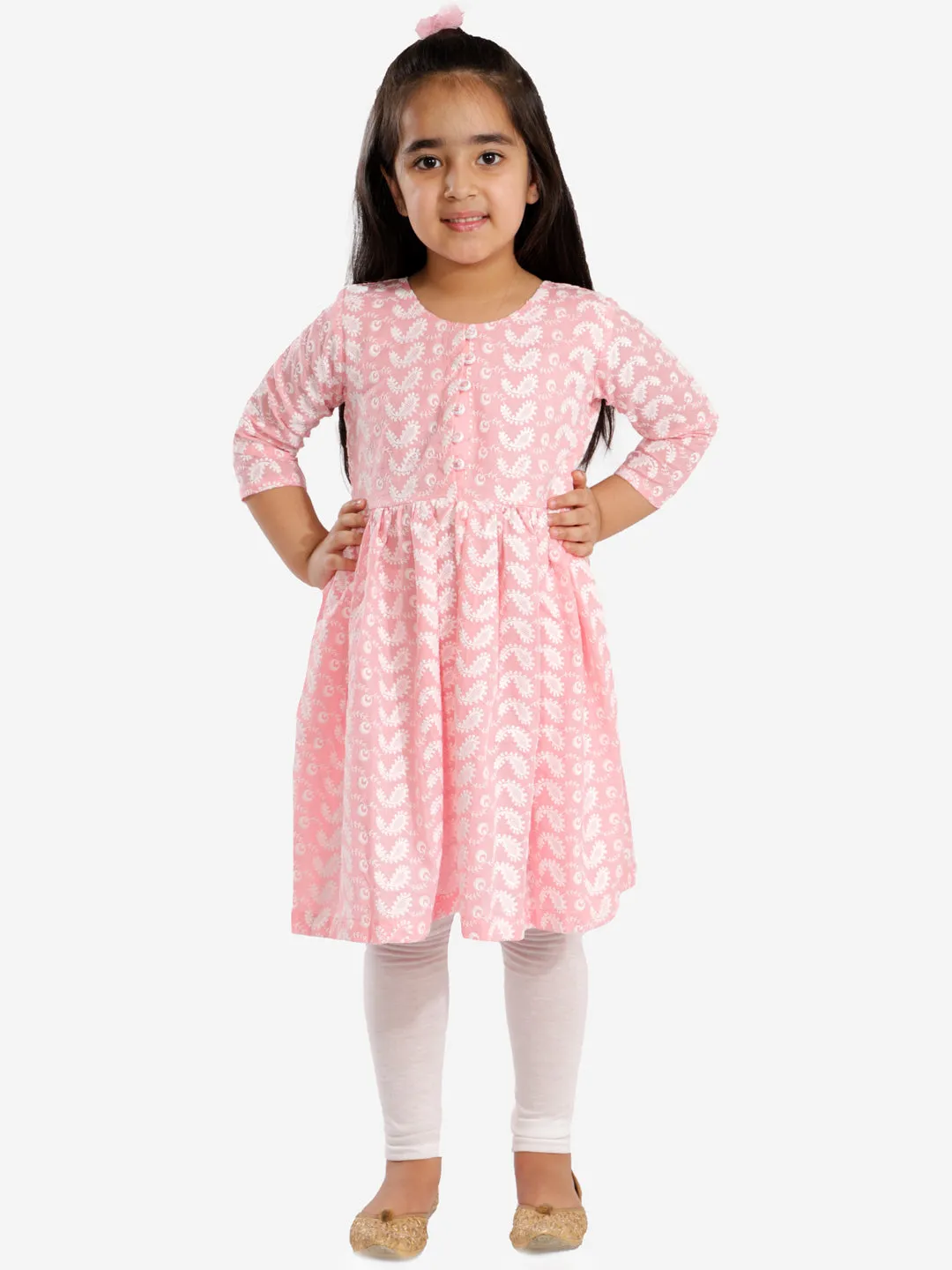 Jashvi Girls' Pink Pure Cotton Chikankari Kurta With Leggings