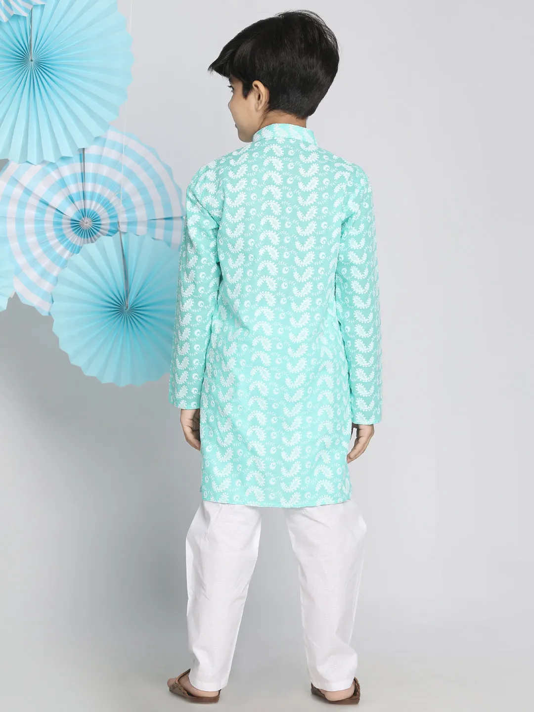 Jashvi Green Pure Cotton Chikankari Siblings Set