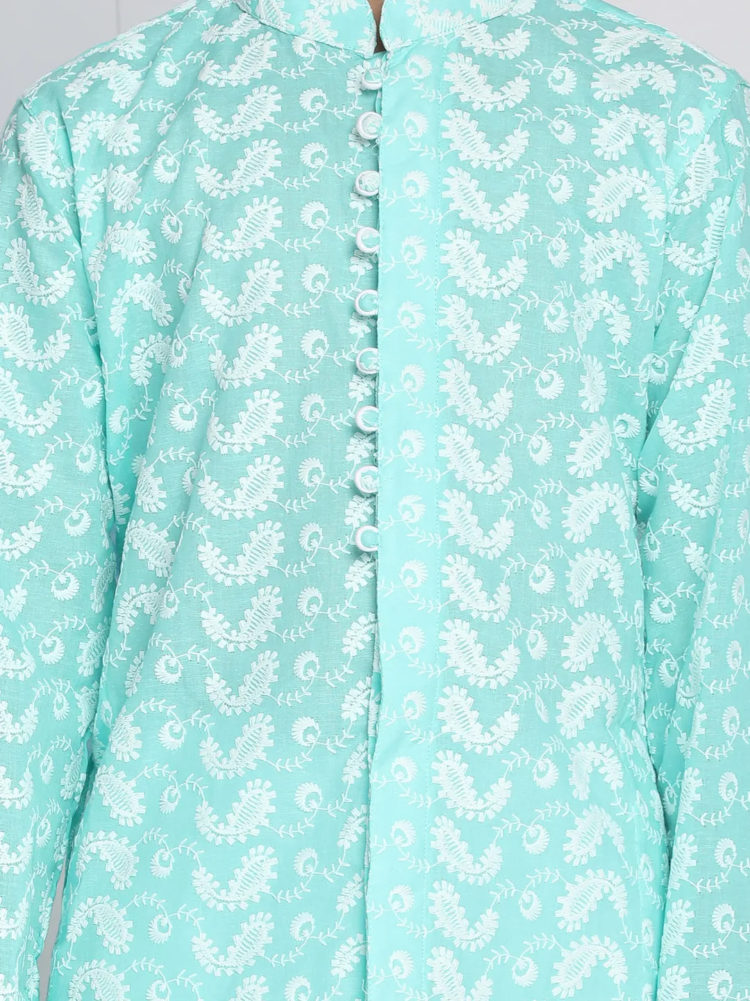 Jashvi Green Pure Cotton Chikankari Siblings Set