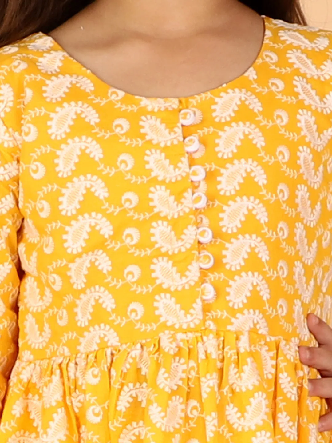 Jashvi Orange Pure Cotton Chikankari Siblings Set