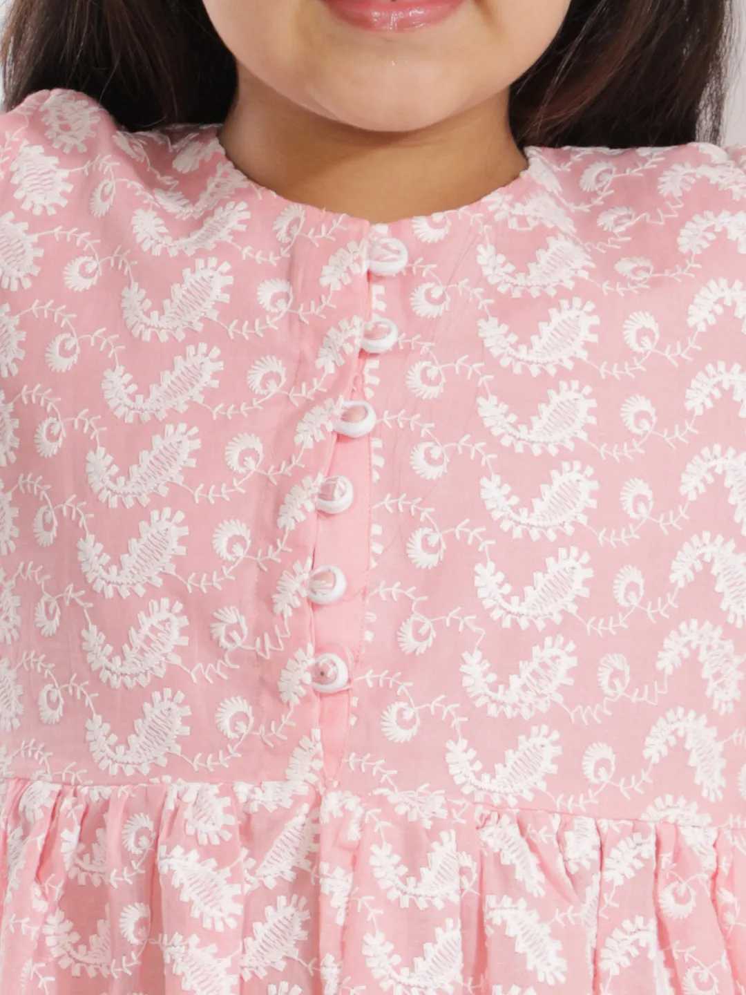 Jashvi Pink Pure Cotton Chikankari Siblings Set