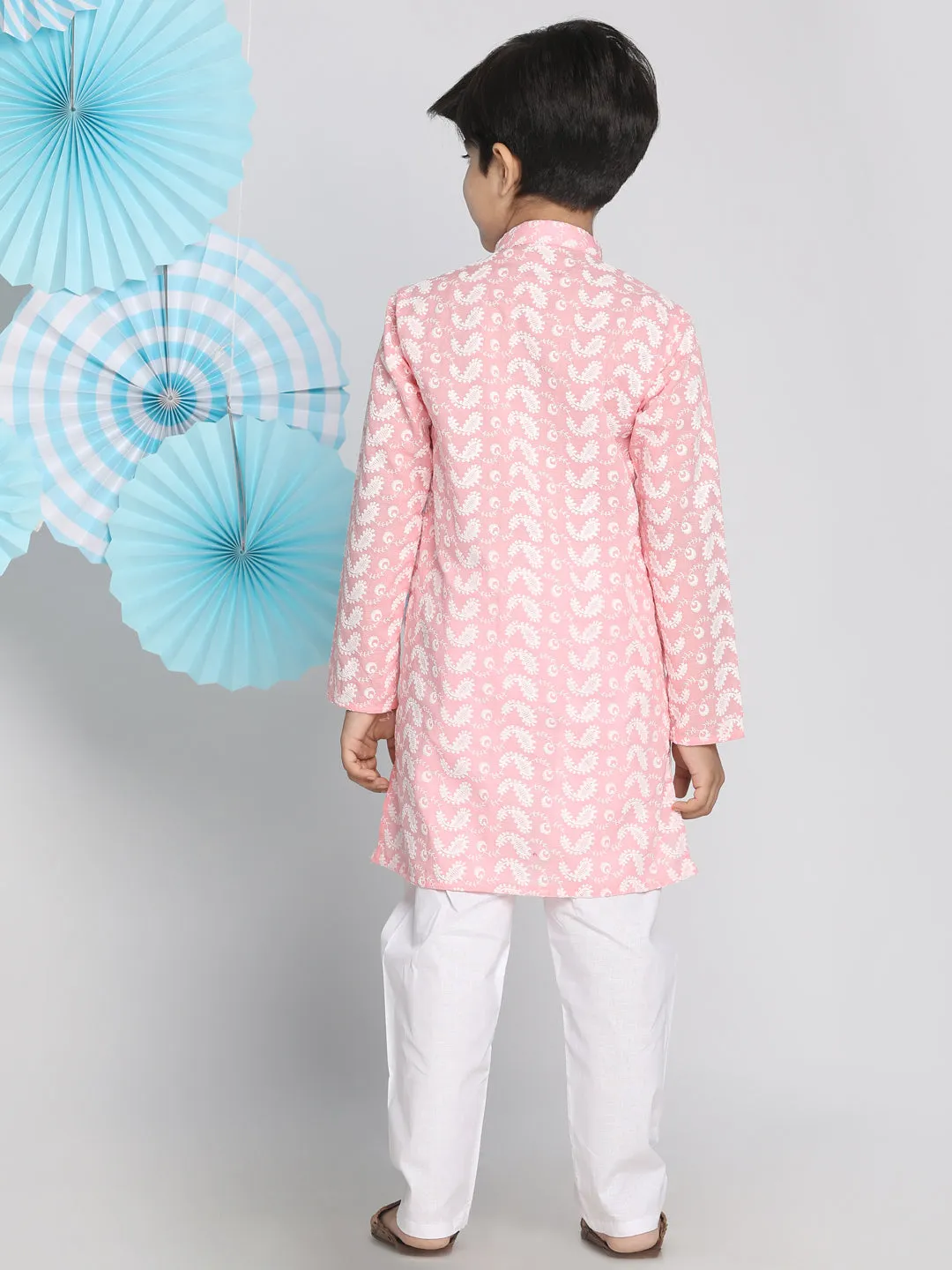 Jashvi Pink Pure Cotton Chikankari Siblings Set