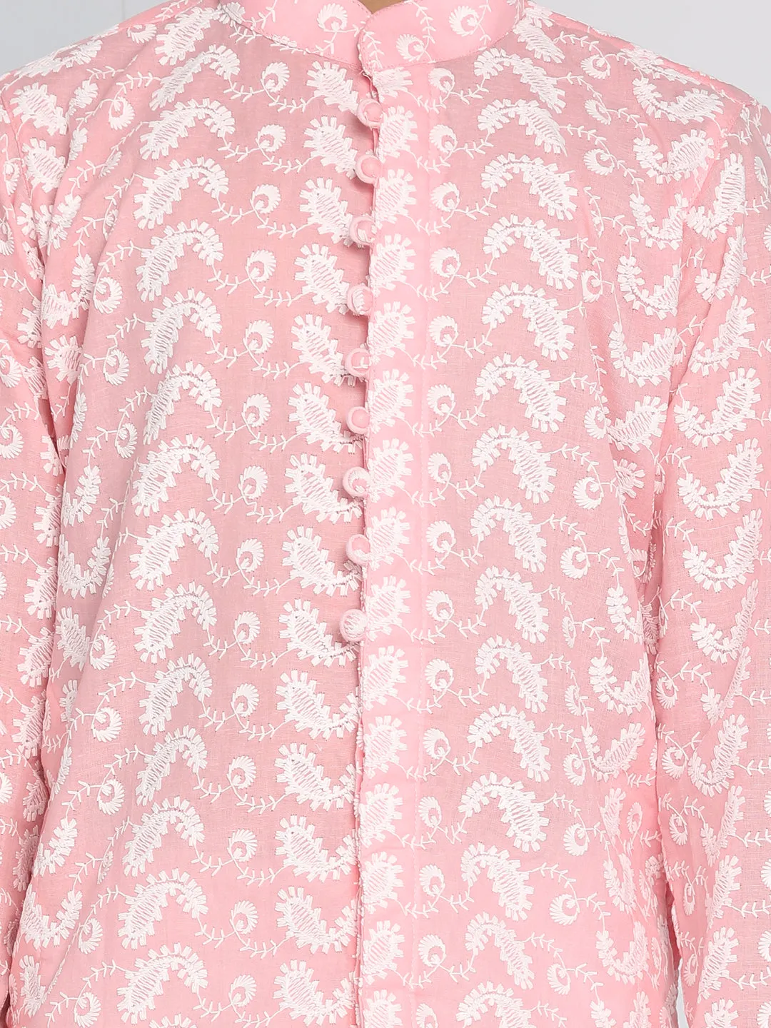 Jashvi Pink Pure Cotton Chikankari Siblings Set