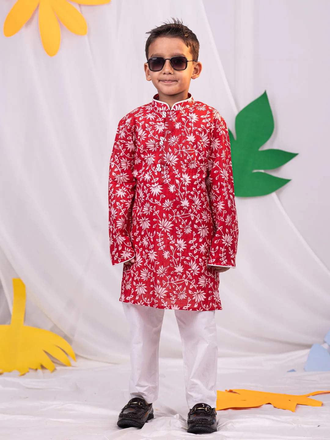 Jashvi Red And White BHAI BEHEN Siblings Matching Set