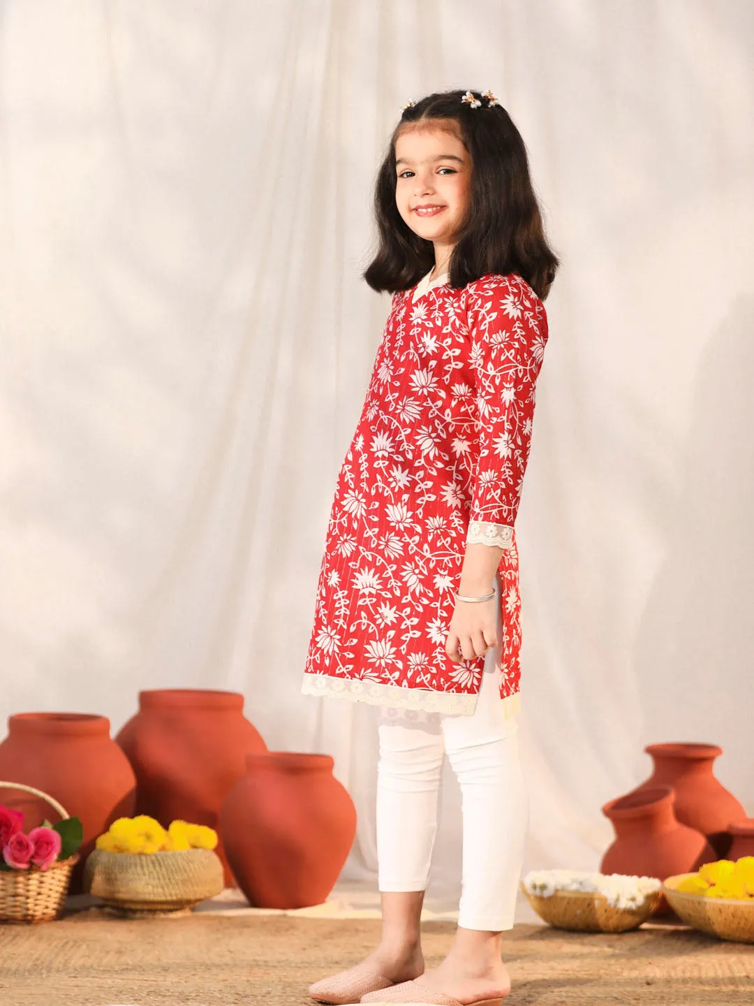 Jashvi Red And White BHAI BEHEN Siblings Matching Set