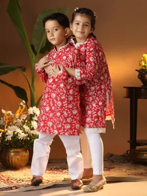 Jashvi Red And White BHAI BEHEN Siblings Matching Set