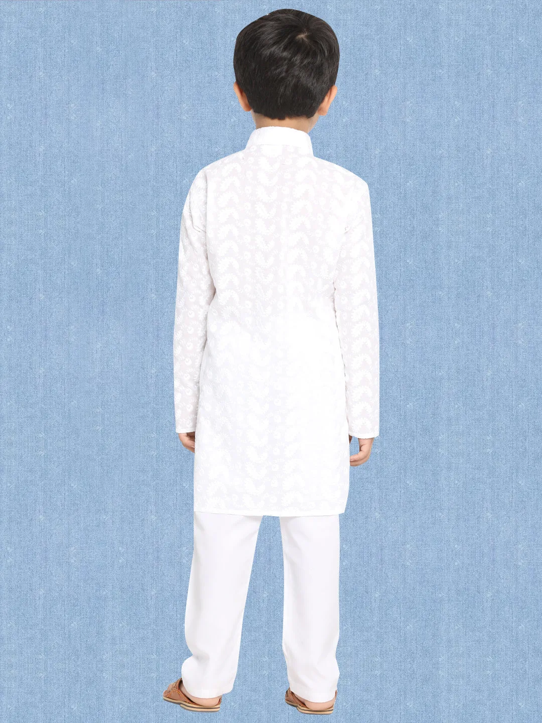 Jashvi White Pure Cotton Chikankari Siblings Set