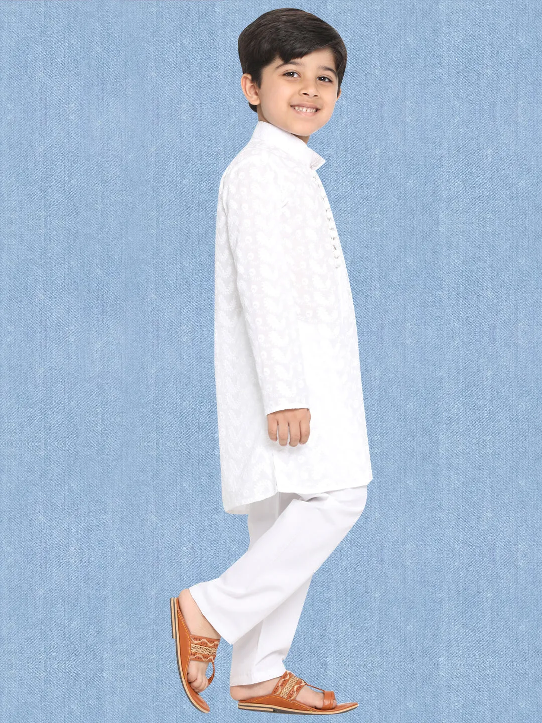Jashvi White Pure Cotton Chikankari Siblings Set