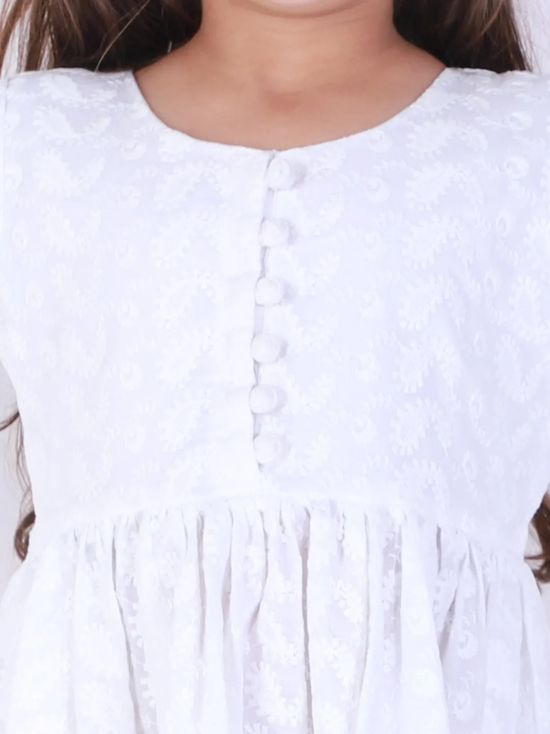 Jashvi White Pure Cotton Chikankari Siblings Set