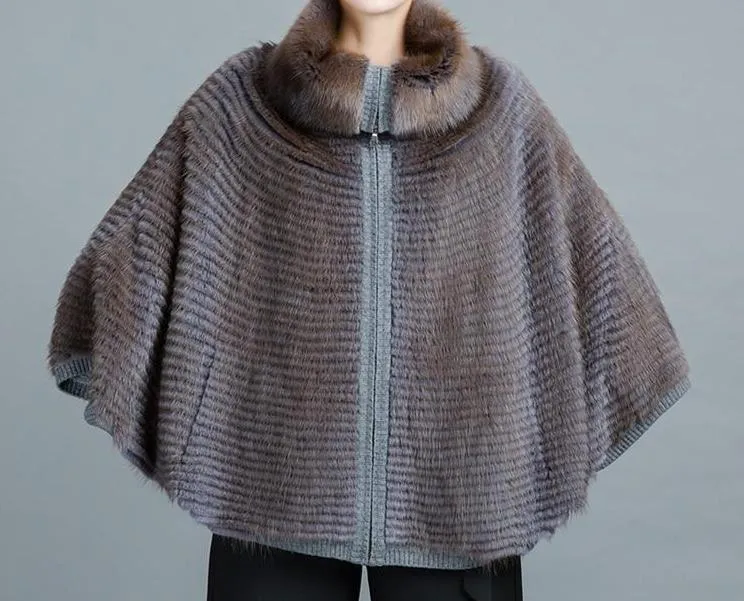Lapel Bat Sleeves Genuine Mink Fur Coat