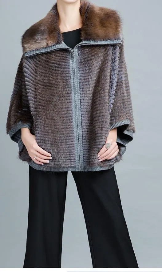 Lapel Bat Sleeves Genuine Mink Fur Coat