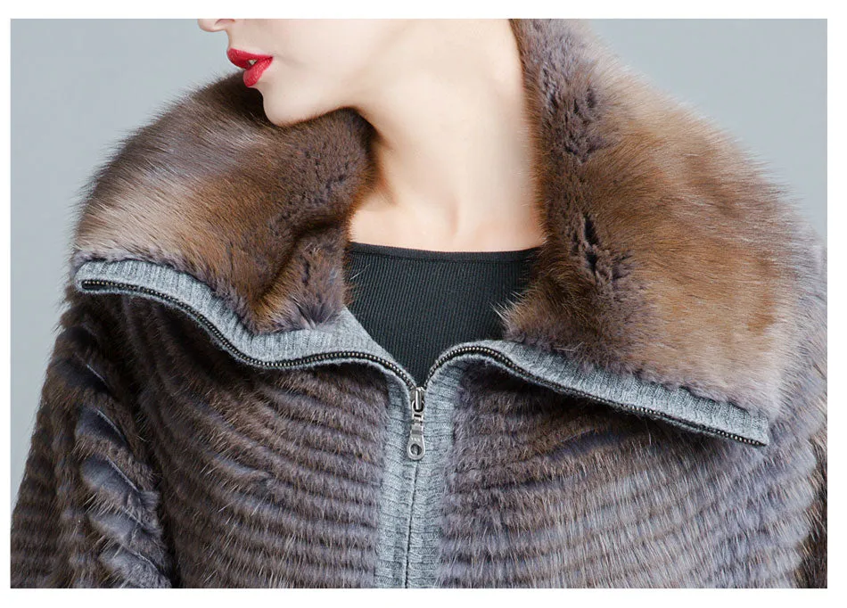 Lapel Bat Sleeves Genuine Mink Fur Coat