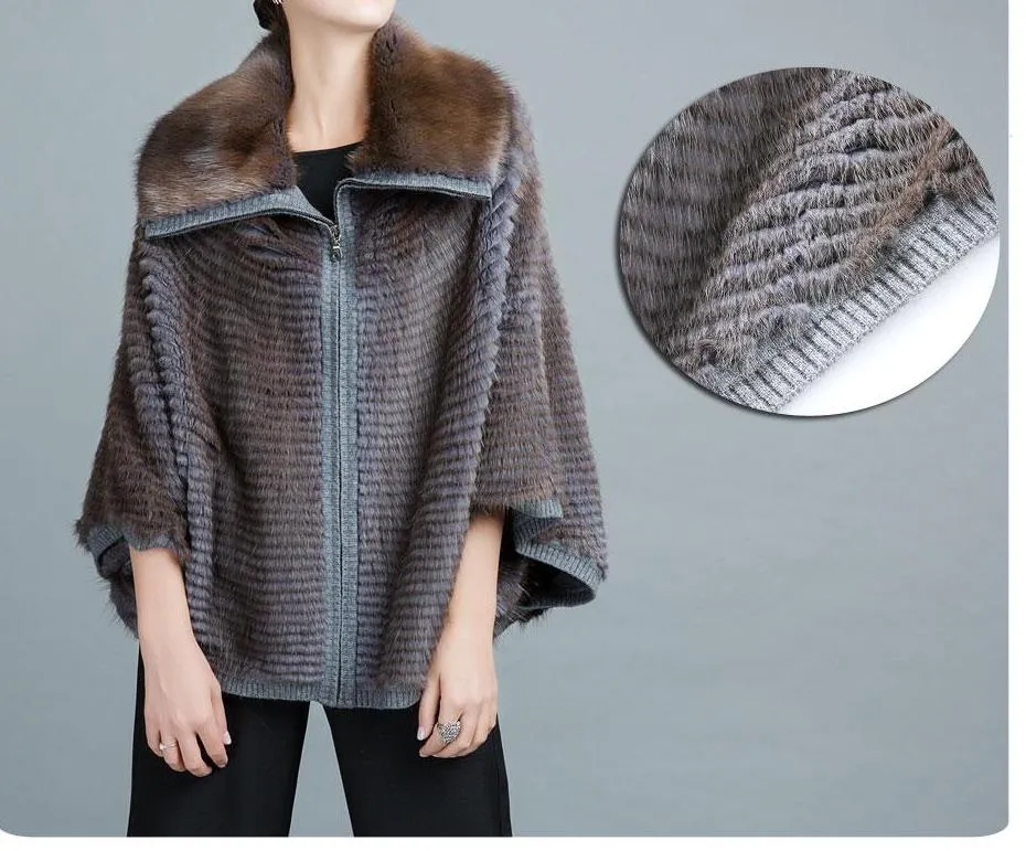 Lapel Bat Sleeves Genuine Mink Fur Coat