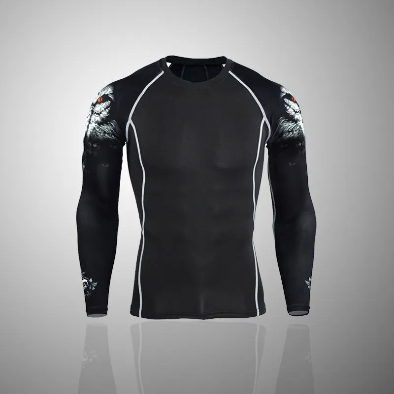 Lone Wolf 2 Long Sleeve No Gi BJJ Compression Rash Guard & Leggings/Spats for Jiu Jitsu, MMA, Grappling & Wrestling Kit