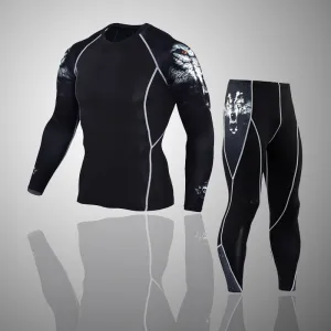 Lone Wolf 2 Long Sleeve No Gi BJJ Compression Rash Guard & Leggings/Spats for Jiu Jitsu, MMA, Grappling & Wrestling Kit