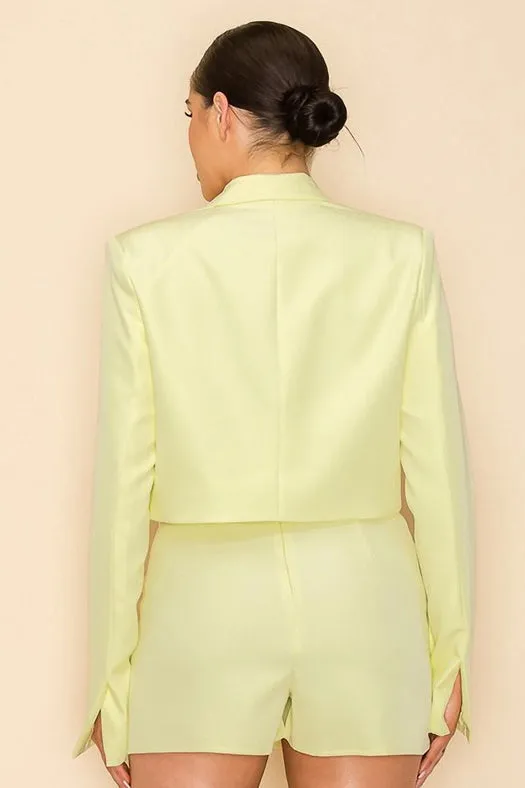 Long Sleeve Cropped Jacket with Collar YELLOW