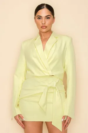 Long Sleeve Cropped Jacket with Collar YELLOW