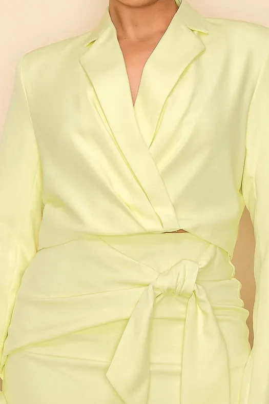 Long Sleeve Cropped Jacket with Collar YELLOW