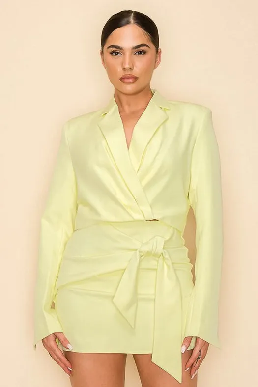 Long Sleeve Cropped Jacket with Collar YELLOW