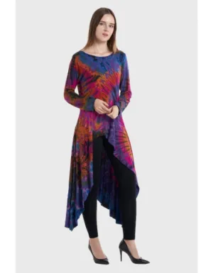 Long Sleeves Tie-Dye High-Low Dress, Thailand