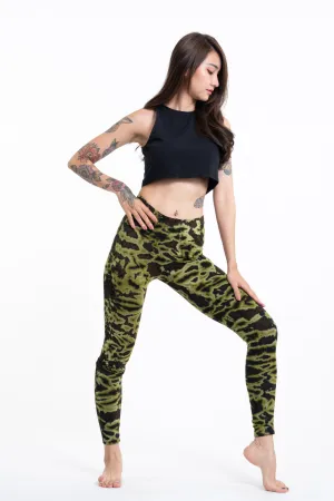 Marble Tie Dye Cotton Leggings in Olive