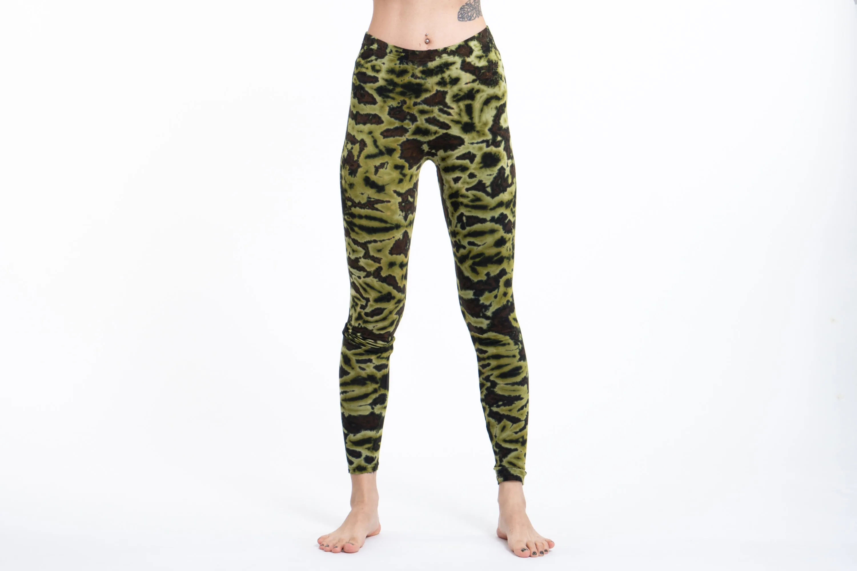 Marble Tie Dye Cotton Leggings in Olive