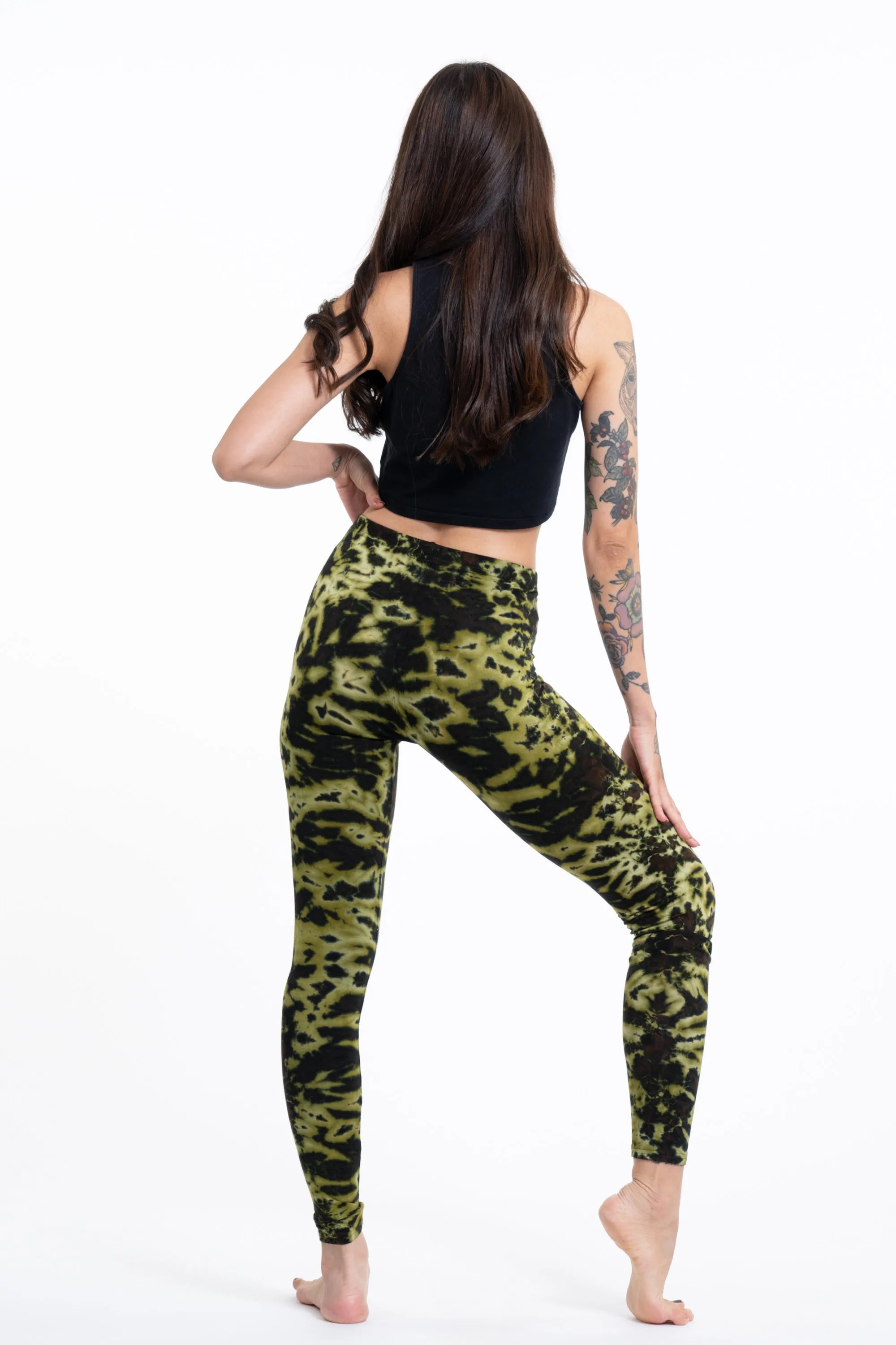 Marble Tie Dye Cotton Leggings in Olive
