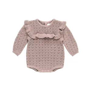 Mauve Ruffle Knit Romper | Girl