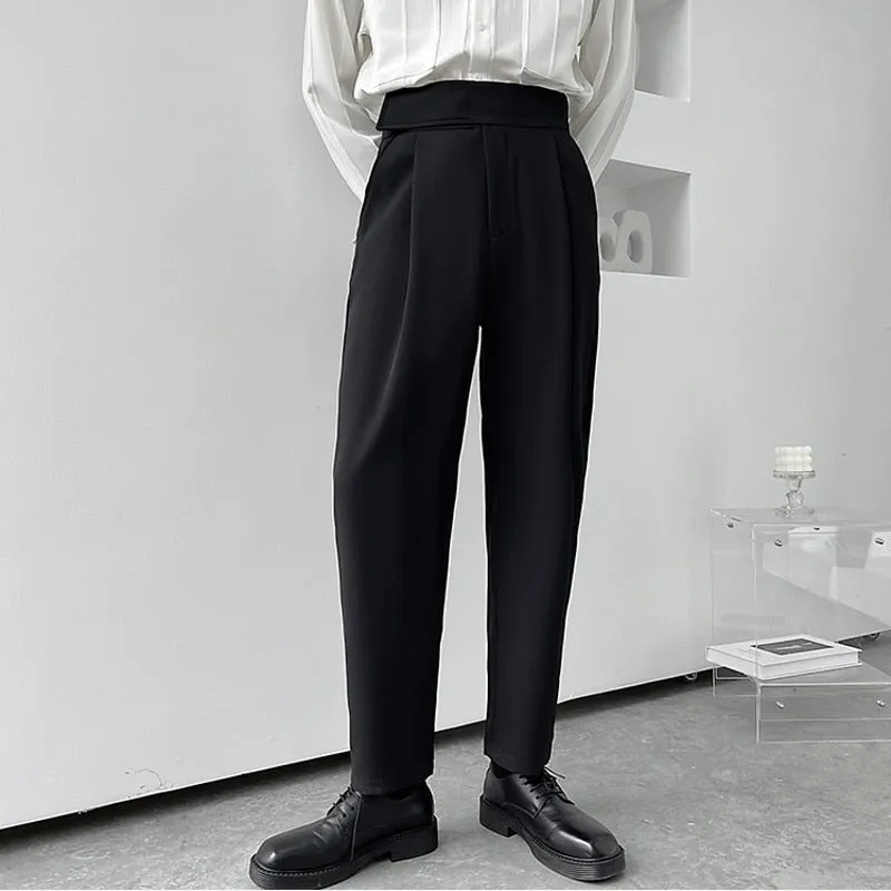 Men Pants Spring Autumn Solid High Waist Velcro Casual Pant