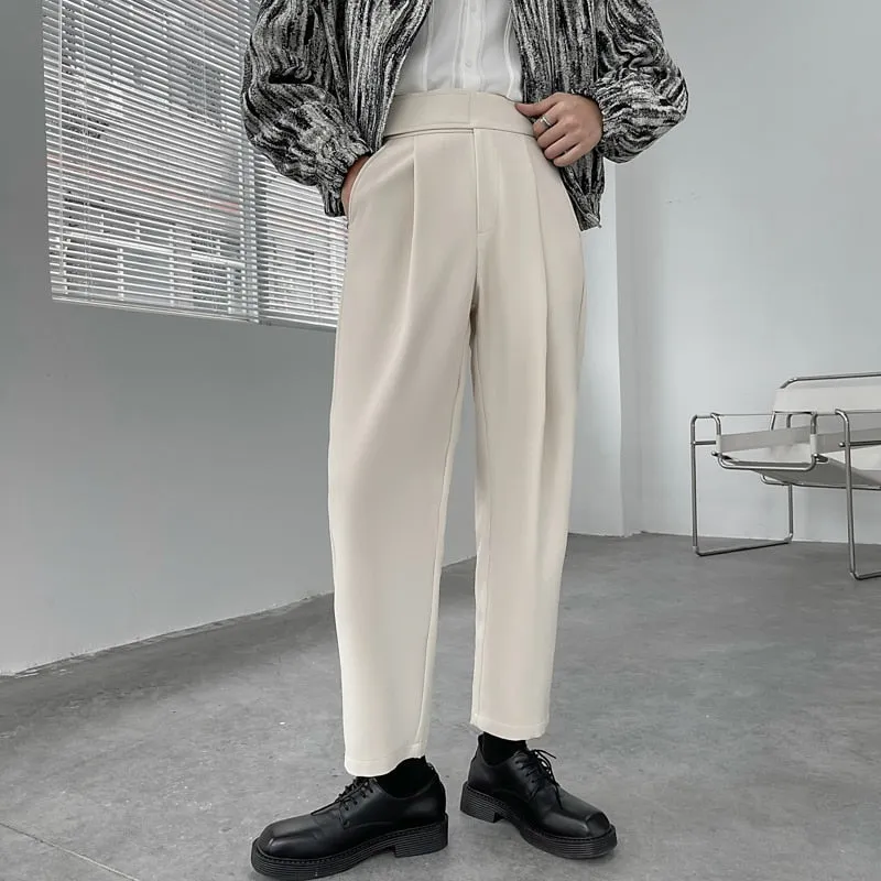 Men Pants Spring Autumn Solid High Waist Velcro Casual Pant