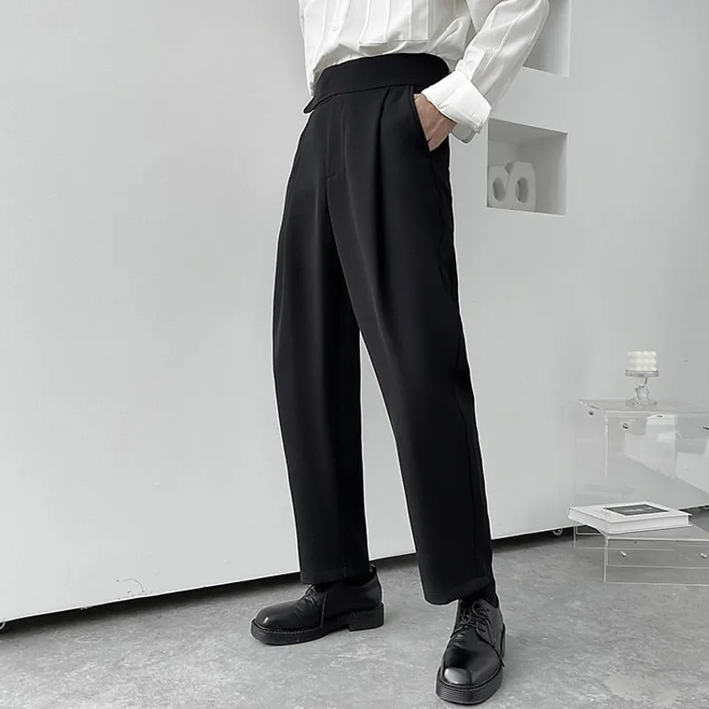 Men Pants Spring Autumn Solid High Waist Velcro Casual Pant