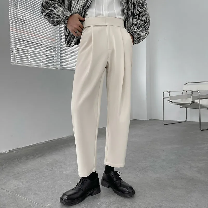 Men Pants Spring Autumn Solid High Waist Velcro Casual Pant