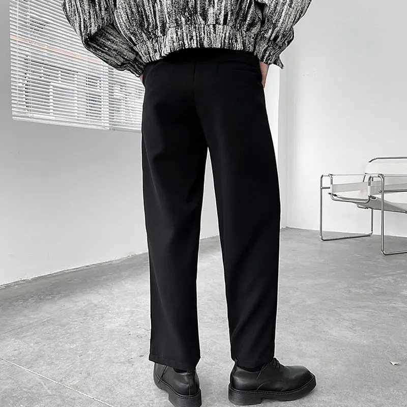 Men Pants Spring Autumn Solid High Waist Velcro Casual Pant