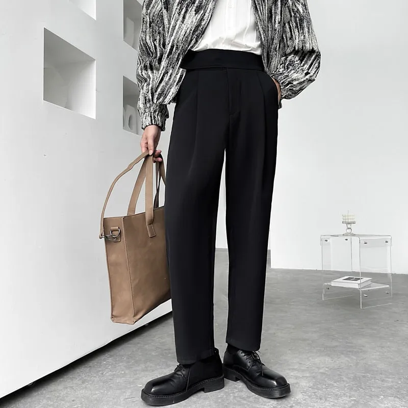 Men Pants Spring Autumn Solid High Waist Velcro Casual Pant