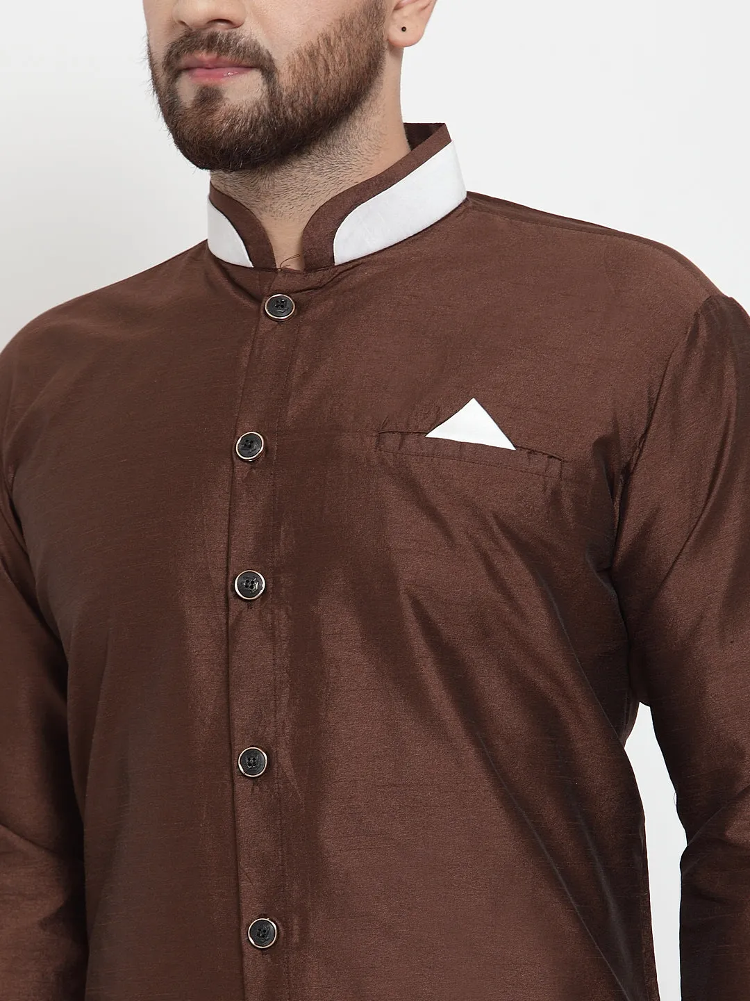 Men's Brown Solid Kurta With Churidaar Pyjama Set - Benstoke