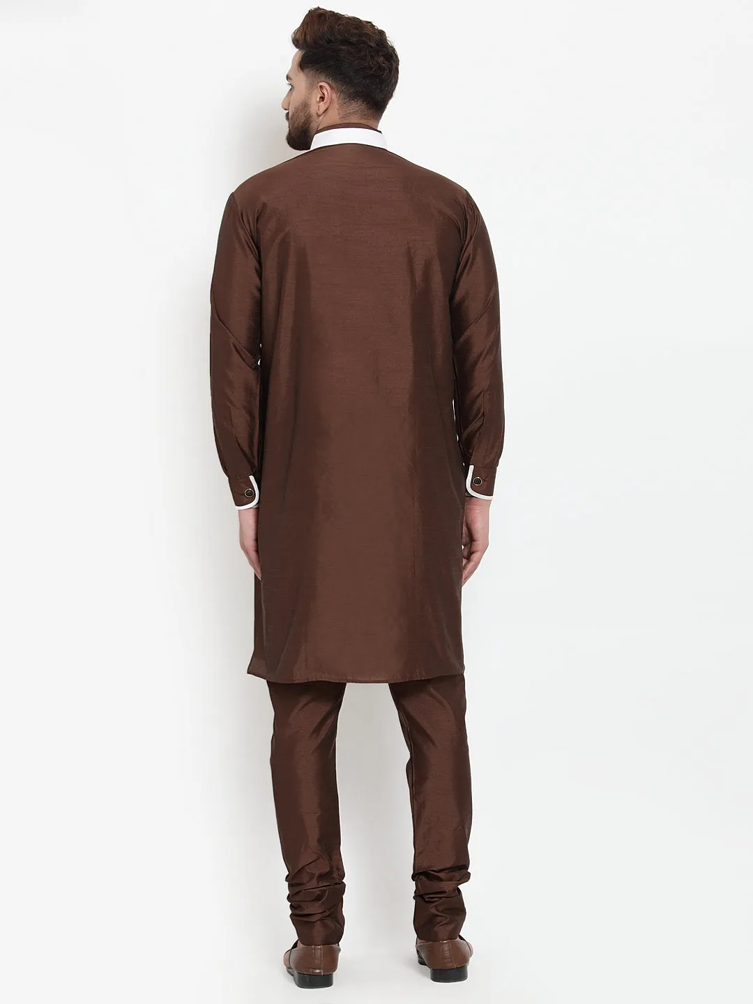 Men's Brown Solid Kurta With Churidaar Pyjama Set - Benstoke